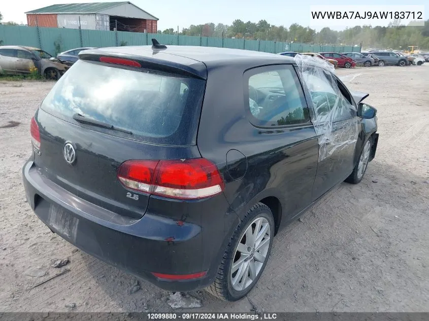 2010 Volkswagen Golf VIN: WVWBA7AJ9AW183712 Lot: 12099880