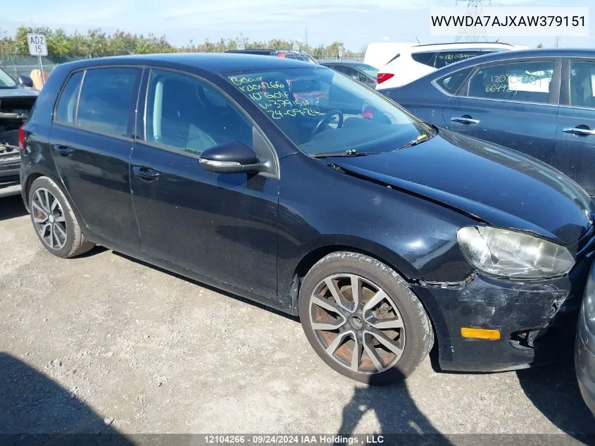 2010 Volkswagen Golf VIN: WVWDA7AJXAW379151 Lot: 12104266