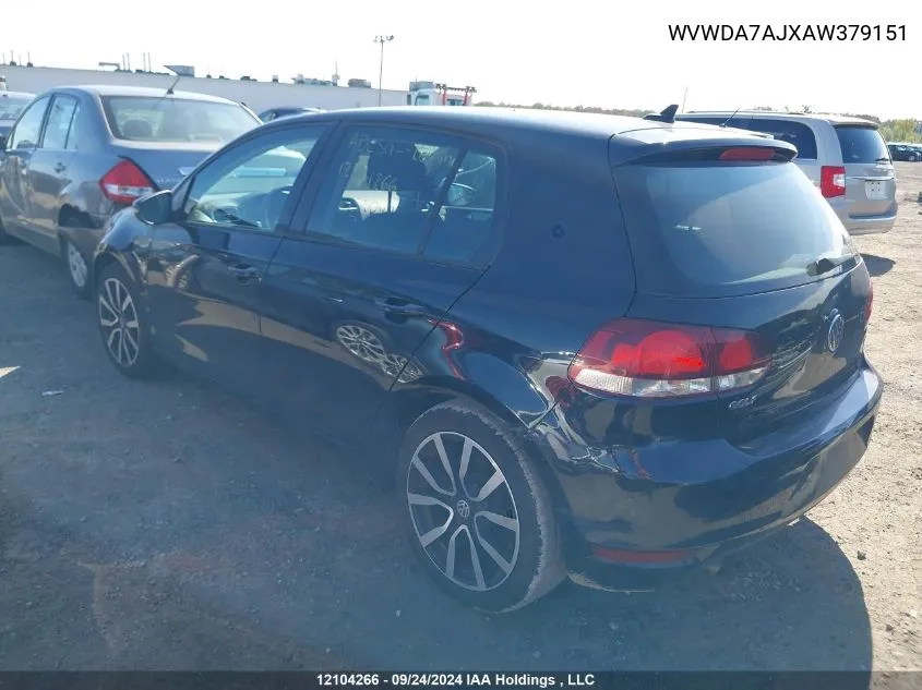 2010 Volkswagen Golf VIN: WVWDA7AJXAW379151 Lot: 12104266