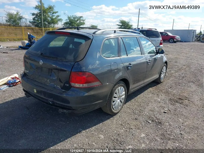 2010 Volkswagen Golf Wagon VIN: 3VWKX7AJ9AM649389 Lot: 12112927