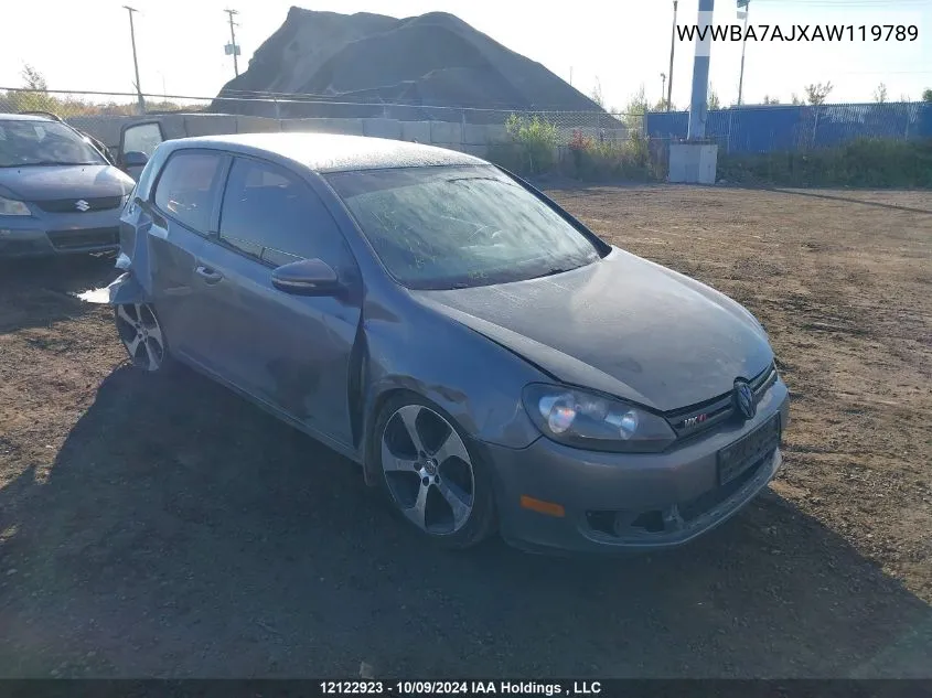 2010 Volkswagen Golf VIN: WVWBA7AJXAW119789 Lot: 12122923