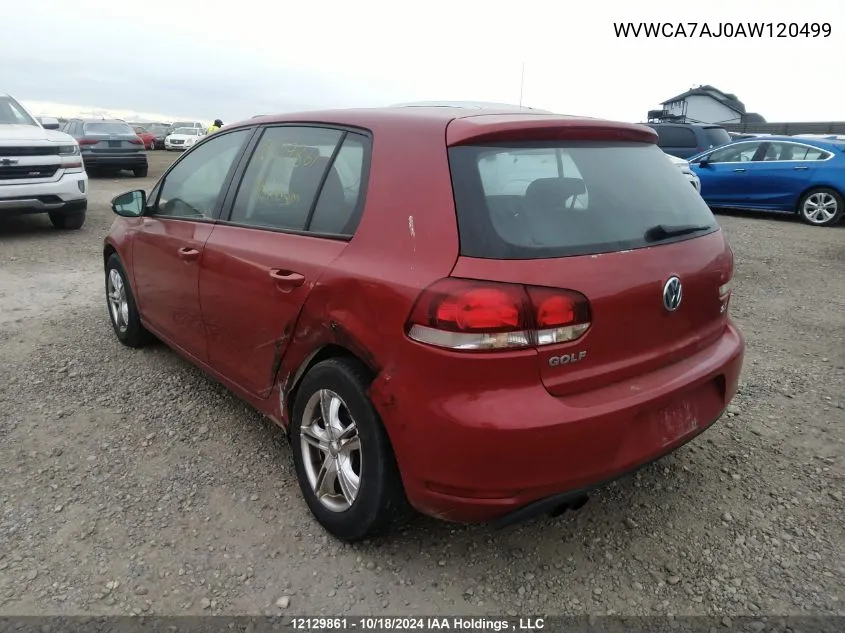 2010 Volkswagen Golf VIN: WVWCA7AJ0AW120499 Lot: 12129861