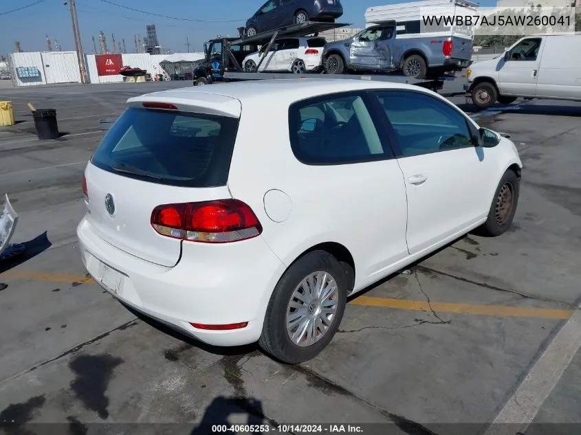 2010 Volkswagen Golf 2-Door VIN: WVWBB7AJ5AW260041 Lot: 40605253