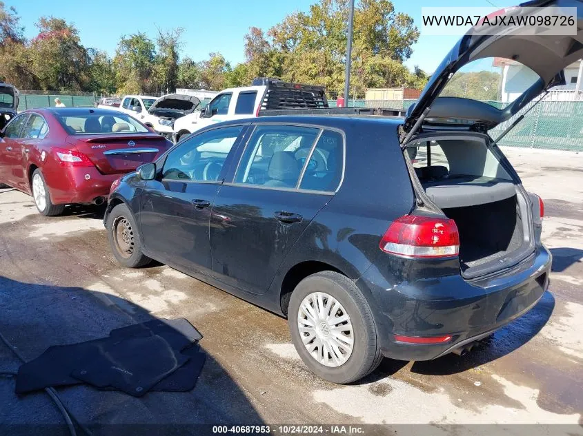 2010 Volkswagen Golf 4-Door VIN: WVWDA7AJXAW098726 Lot: 40687953