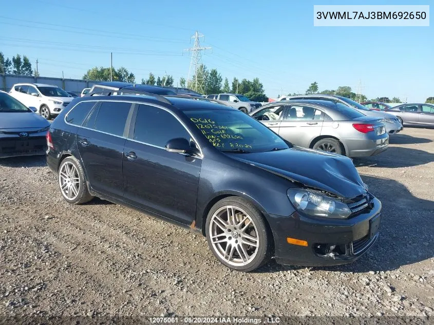 2011 Volkswagen Golf VIN: 3VWML7AJ3BM692650 Lot: 12075061