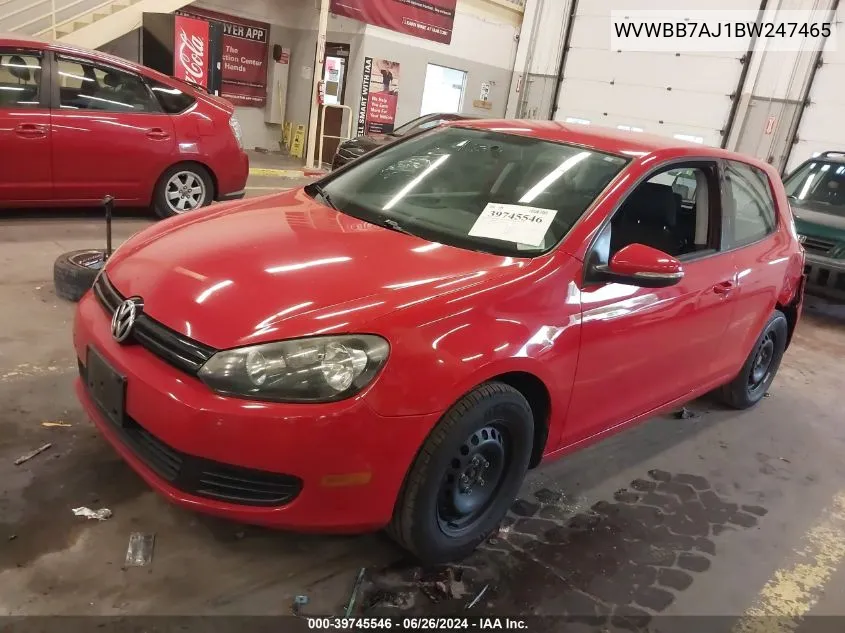 2011 Volkswagen Golf 2.5L 2-Door VIN: WVWBB7AJ1BW247465 Lot: 39745546