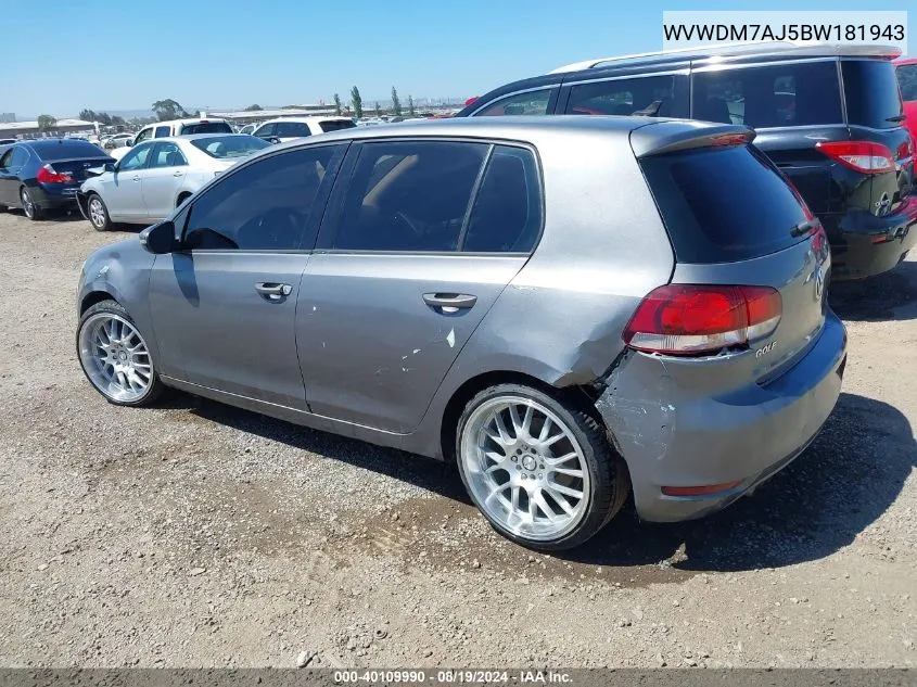 2011 Volkswagen Golf Tdi 4-Door VIN: WVWDM7AJ5BW181943 Lot: 40109990