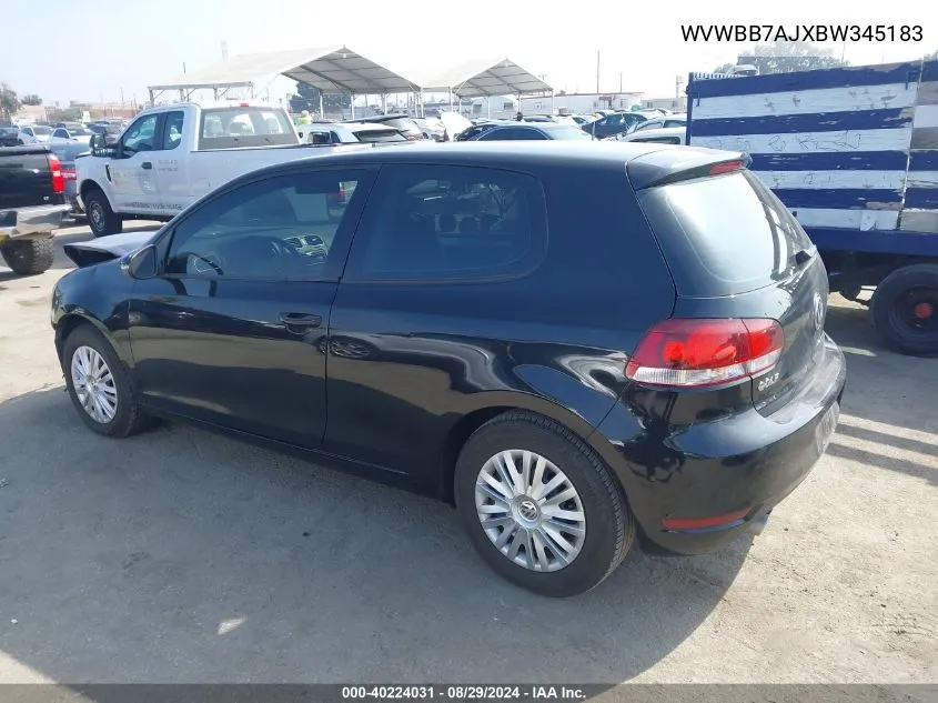 2011 Volkswagen Golf 2.5L 2-Door VIN: WVWBB7AJXBW345183 Lot: 40224031