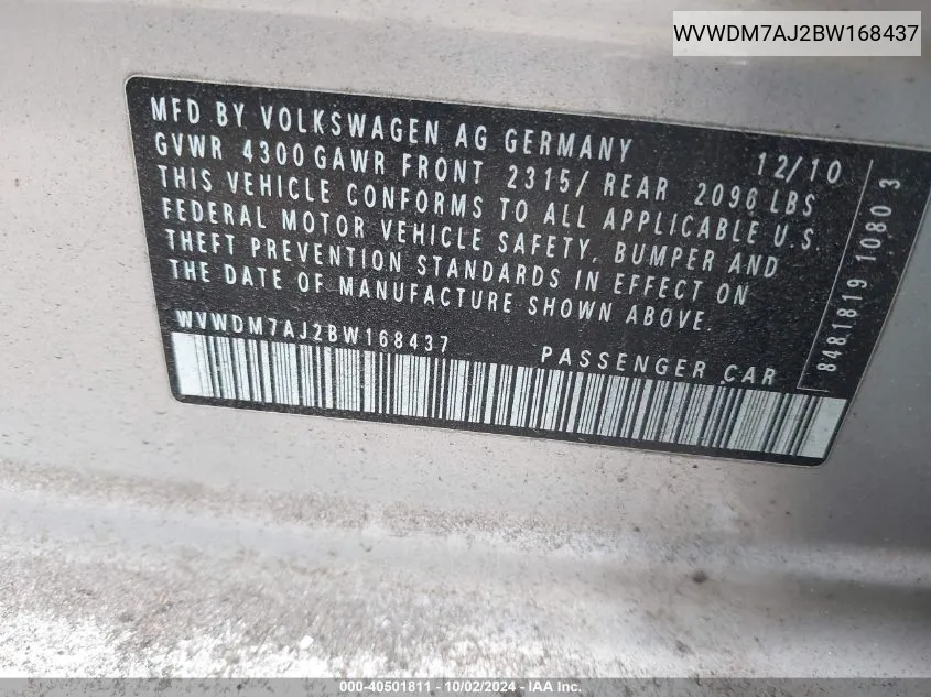 WVWDM7AJ2BW168437 2011 Volkswagen Golf Tdi 4-Door