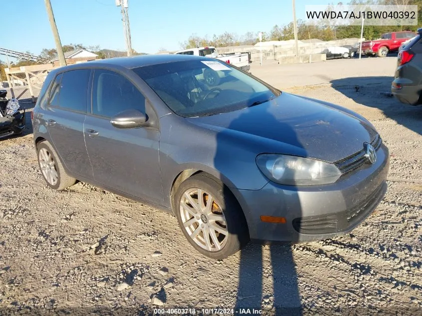 2011 Volkswagen Golf 2.5L 4-Door VIN: WVWDA7AJ1BW040392 Lot: 40603718