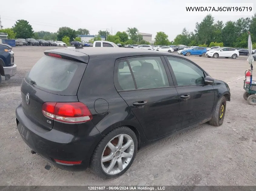 2012 Volkswagen Golf VIN: WVWDA7AJ6CW196719 Lot: 12021607