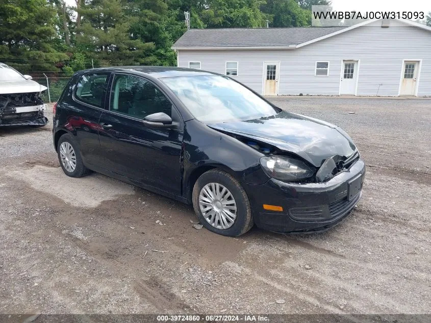 2012 Volkswagen Golf 2.5L 2-Door VIN: WVWBB7AJ0CW315093 Lot: 39724860