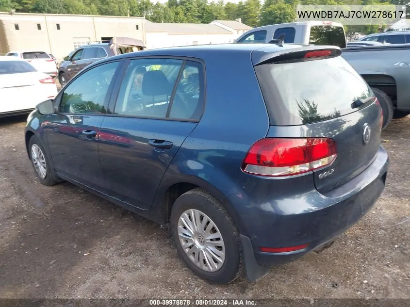 2012 Volkswagen Golf 2.5L 4-Door VIN: WVWDB7AJ7CW278617 Lot: 39978878