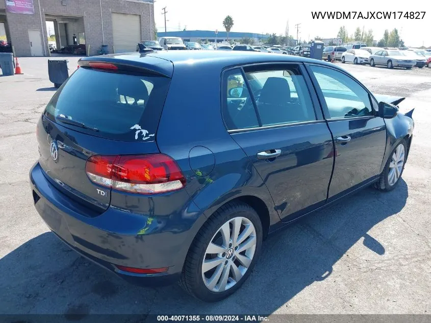 2012 Volkswagen Golf Tdi 4-Door VIN: WVWDM7AJXCW174827 Lot: 40071355