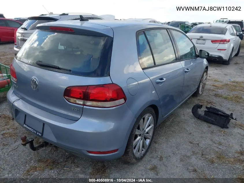 2012 Volkswagen Golf Tdi 4-Door VIN: WVWNM7AJ8CW110242 Lot: 40508916