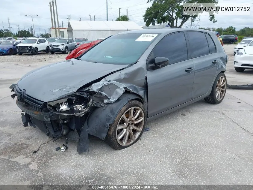 2012 Volkswagen Golf Tdi 4-Door VIN: WVWDM7AJ7CW012752 Lot: 40515476