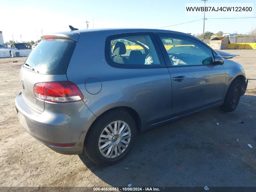 2012 Volkswagen Golf 2.5L 2-Door VIN: WVWBB7AJ4CW122400 Lot: 40536553