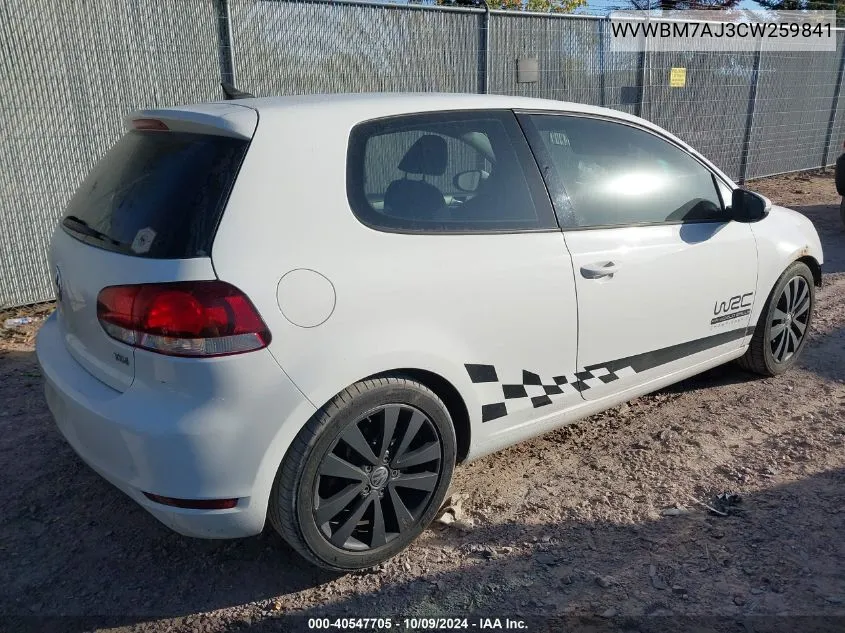 2012 Volkswagen Golf VIN: WVWBM7AJ3CW259841 Lot: 40547705