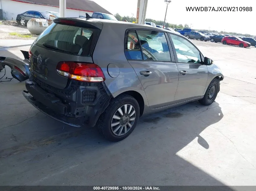 2012 Volkswagen Golf 2.5L 4-Door VIN: WVWDB7AJXCW210988 Lot: 40729595