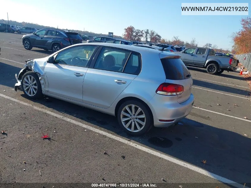 2012 Volkswagen Golf Tdi 4-Door VIN: WVWNM7AJ4CW219202 Lot: 40747865