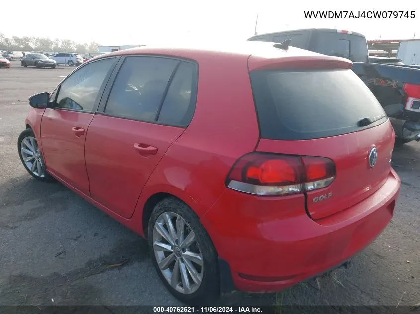 2012 Volkswagen Golf Tdi 4-Door VIN: WVWDM7AJ4CW079745 Lot: 40762521