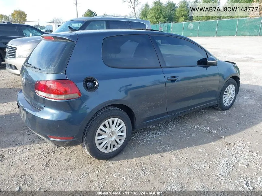 2012 Volkswagen Golf 2.5L 2-Door VIN: WVWAB7AJ8CW143777 Lot: 40784650