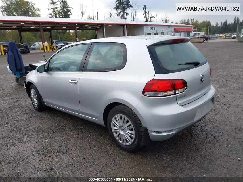 2013 Volkswagen Golf 2.5L 2-Door VIN: WVWAB7AJ4DW040132 Lot: 40308651