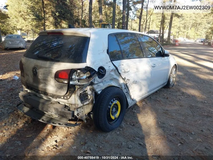 2014 Volkswagen Golf 2.0L Tdi VIN: WVWDM7AJ2EW002309 Lot: 40758419