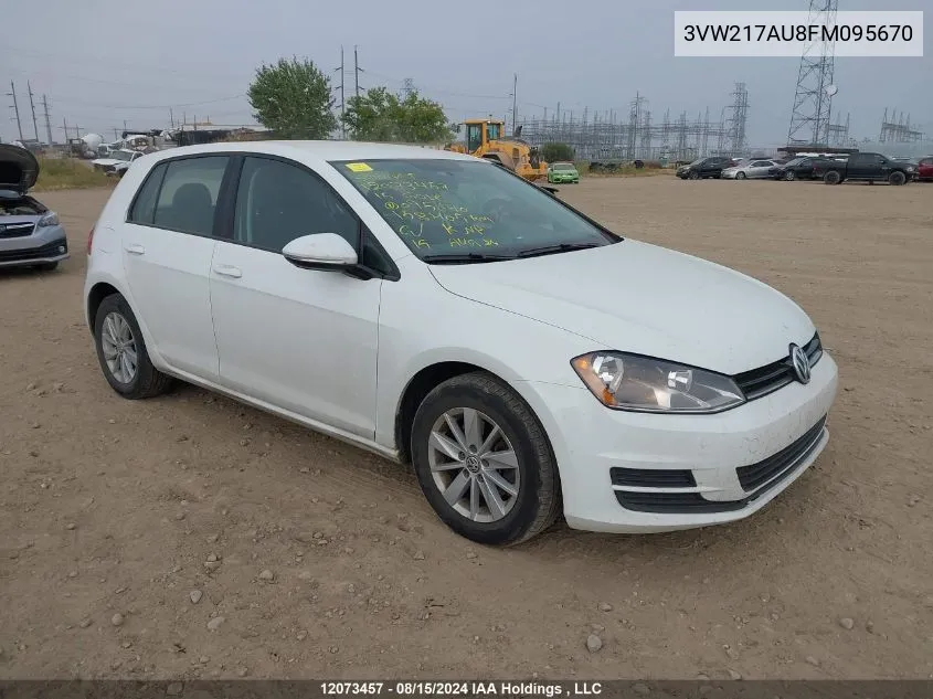 2015 Volkswagen Golf VIN: 3VW217AU8FM095670 Lot: 12073457