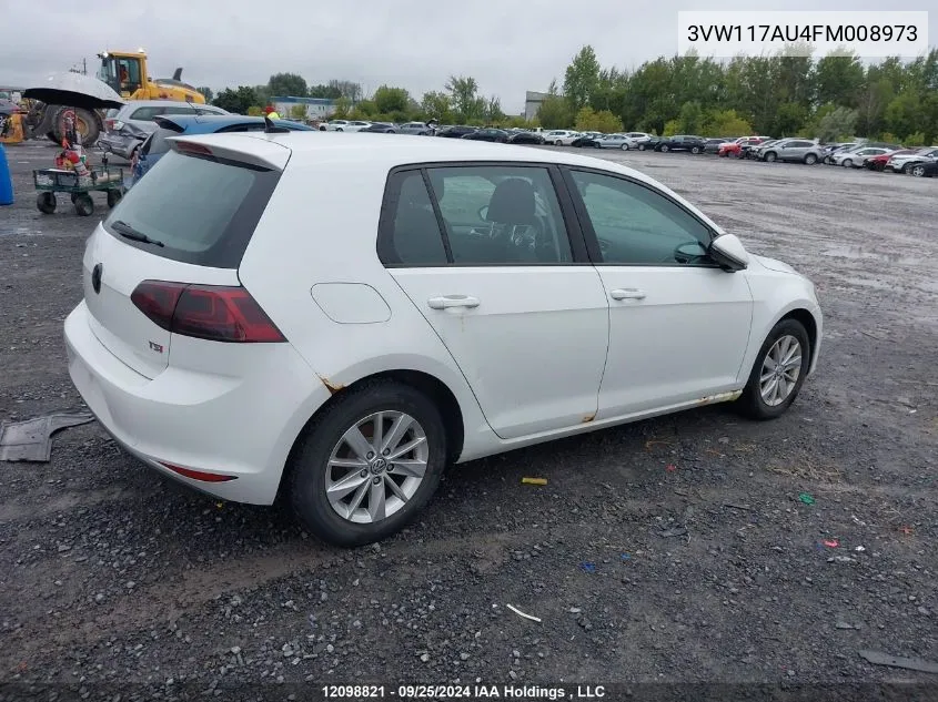 2015 Volkswagen Golf VIN: 3VW117AU4FM008973 Lot: 12098821