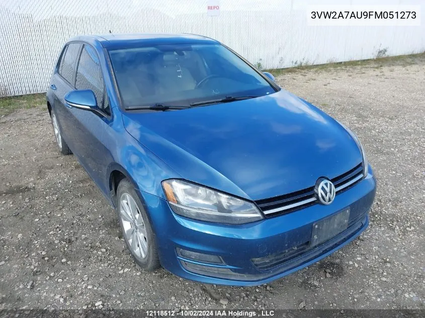 2015 Volkswagen Golf Tdi VIN: 3VW2A7AU9FM051273 Lot: 12118512