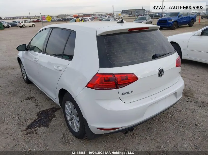 2015 Volkswagen Golf Tsi VIN: 3VW217AU1FM059903 Lot: 12118865