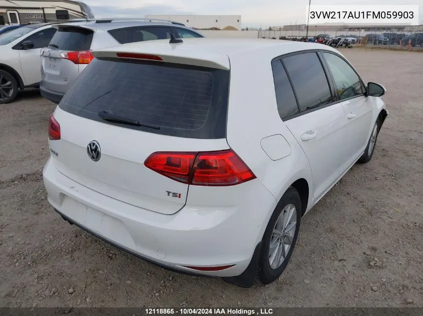 2015 Volkswagen Golf Tsi VIN: 3VW217AU1FM059903 Lot: 12118865