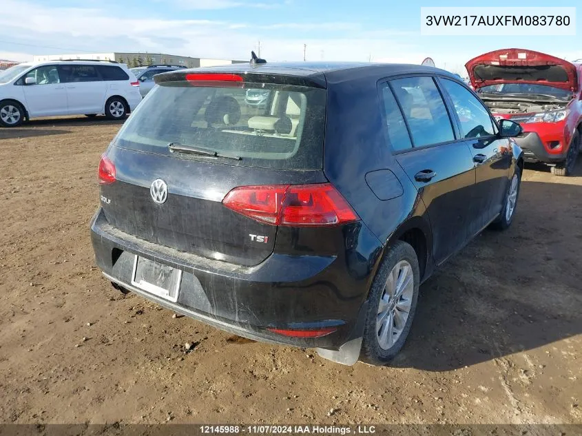 2015 Volkswagen Golf VIN: 3VW217AUXFM083780 Lot: 12145988