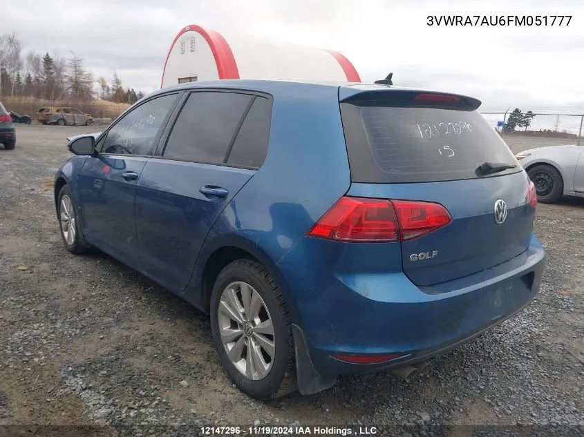 2015 Volkswagen Golf VIN: 3VWRA7AU6FM051777 Lot: 12147296