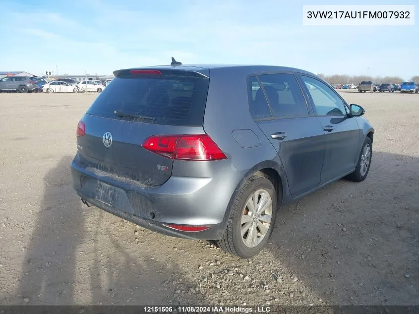 2015 Volkswagen Golf VIN: 3VW217AU1FM007932 Lot: 12151505