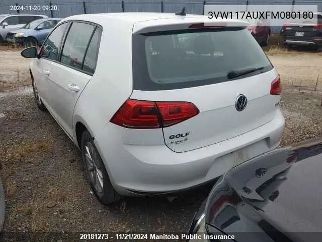 2015 Volkswagen Golf 1.8 Tsi VIN: 3VW117AUXFM080180 Lot: 20181273