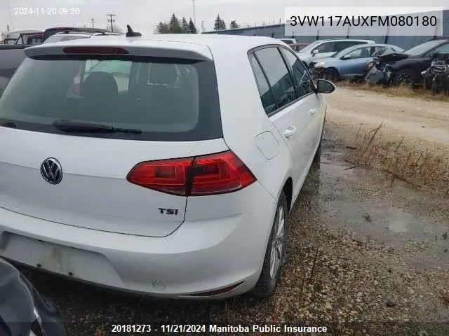 2015 Volkswagen Golf 1.8 Tsi VIN: 3VW117AUXFM080180 Lot: 20181273