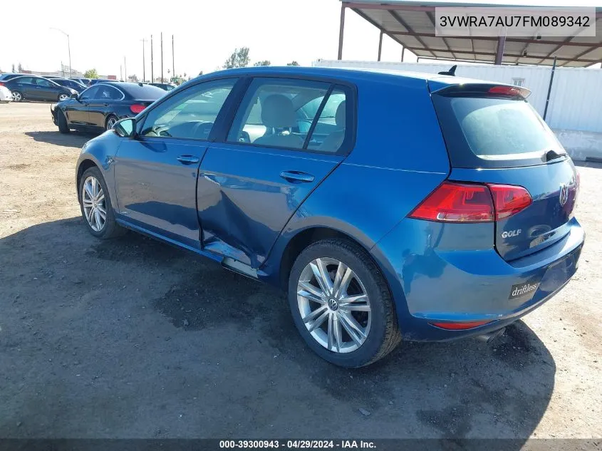 2015 Volkswagen Golf Tdi Se 4-Door VIN: 3VWRA7AU7FM089342 Lot: 39300943