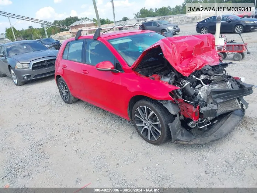 2015 Volkswagen Golf Tdi S 4-Door VIN: 3VW2A7AU6FM039341 Lot: 40229006