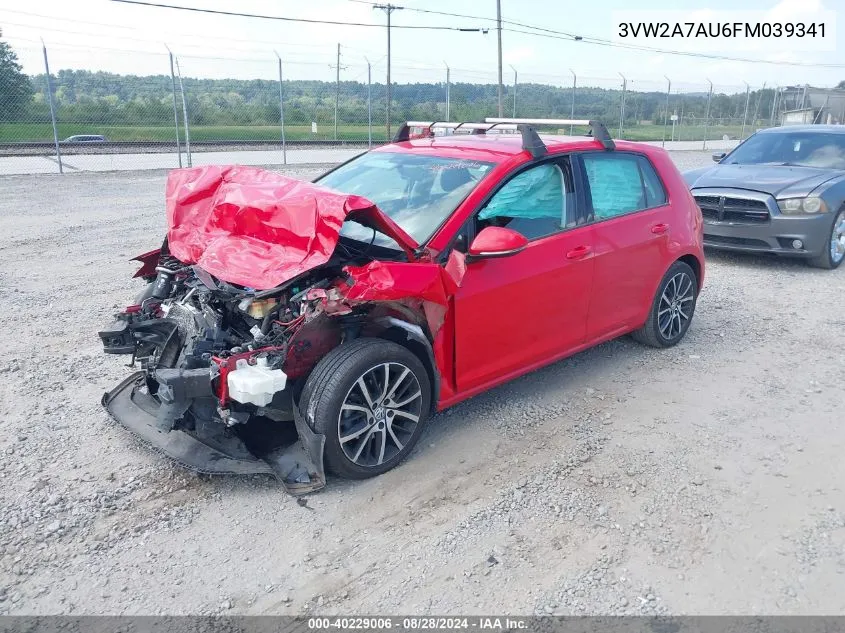 2015 Volkswagen Golf Tdi S 4-Door VIN: 3VW2A7AU6FM039341 Lot: 40229006