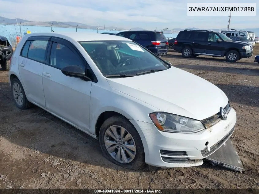 2015 Volkswagen Golf Tdi S 4-Door VIN: 3VWRA7AUXFM017888 Lot: 40341974