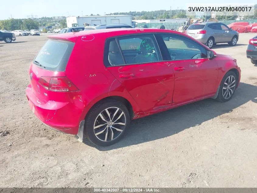 3VW217AU2FM040017 2015 Volkswagen Golf Tsi Se 4-Door