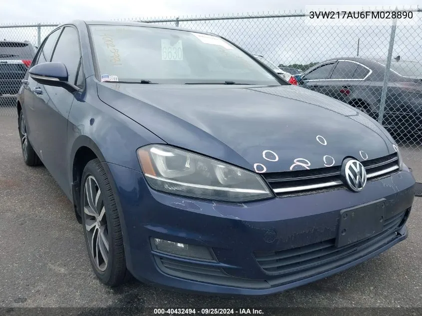 2015 Volkswagen Golf Tsi Se 4-Door VIN: 3VW217AU6FM028890 Lot: 40432494