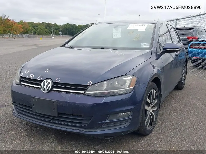 2015 Volkswagen Golf Tsi Se 4-Door VIN: 3VW217AU6FM028890 Lot: 40432494