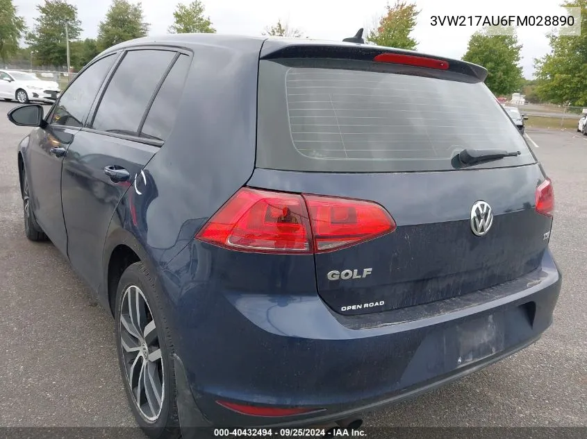 2015 Volkswagen Golf Tsi Se 4-Door VIN: 3VW217AU6FM028890 Lot: 40432494