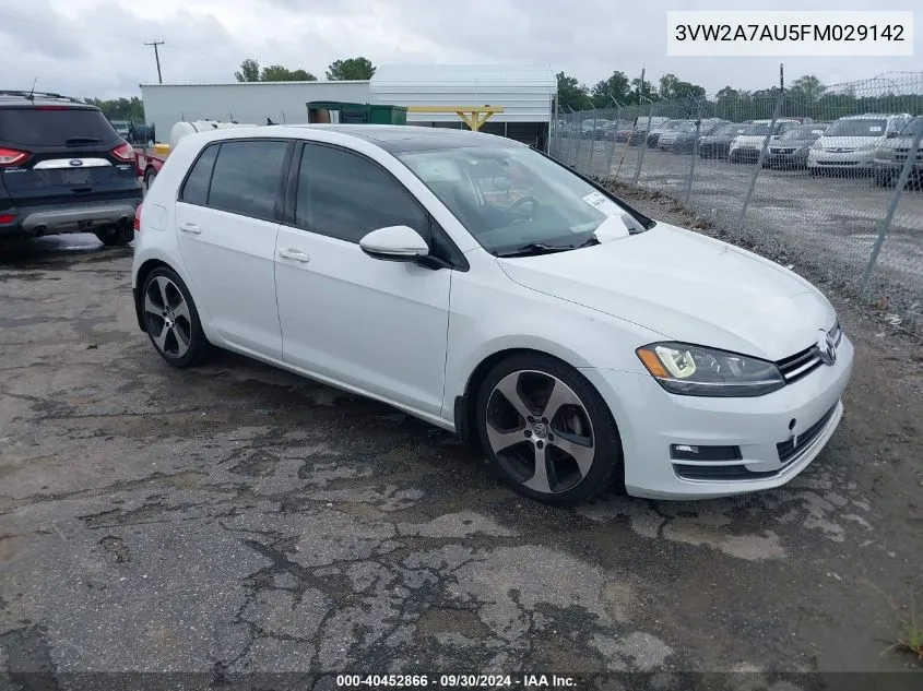 2015 Volkswagen Golf Tdi Sel 4-Door VIN: 3VW2A7AU5FM029142 Lot: 40452866