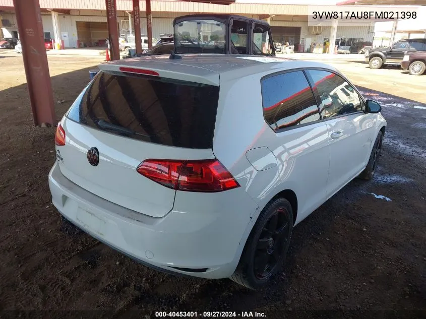 2015 Volkswagen Golf Launch Edition 2-Door VIN: 3VW817AU8FM021398 Lot: 40453401