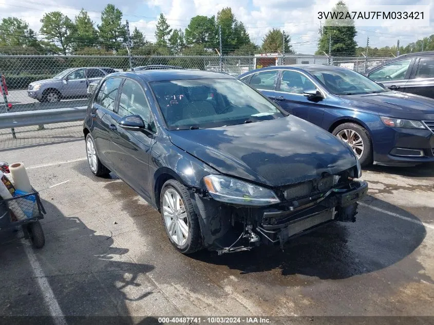 2015 Volkswagen Golf Tdi Se 4-Door VIN: 3VW2A7AU7FM033421 Lot: 40487741