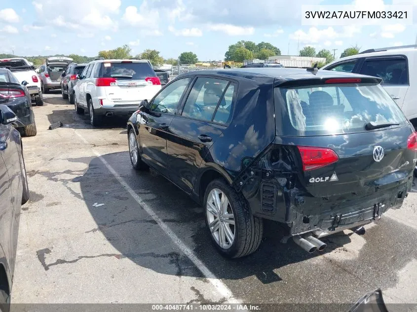 3VW2A7AU7FM033421 2015 Volkswagen Golf Tdi Se 4-Door